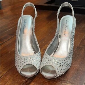 Lulu Townsend Glittering Silver Slingback Heels